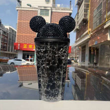 Cargar imagen en el visor de la galería, 500ML Mug Cute Mickey Plastic Cup Diamond Broken Ice Cup Rhinestone Cup Cute Simple Water Cup Straw Creative Double Cup
