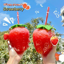 Cargar imagen en el visor de la galería, Summer cartoon kawaii strawberry straw cup plastic cup lovely girl milk tea coffee cup student portable water cup water bottle