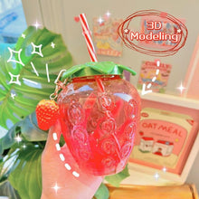 Cargar imagen en el visor de la galería, Summer cartoon kawaii strawberry straw cup plastic cup lovely girl milk tea coffee cup student portable water cup water bottle