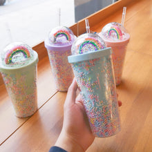 Lade das Bild in den Galerie-Viewer, New Creative Rainbow Plastic Water Cup Fashion Large Capacity Women's Straw Cup Mori Double Layer Color Pearl Drink Cup