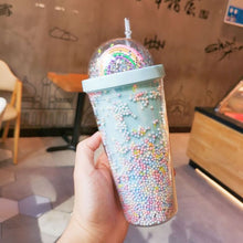 Lade das Bild in den Galerie-Viewer, New Creative Rainbow Plastic Water Cup Fashion Large Capacity Women's Straw Cup Mori Double Layer Color Pearl Drink Cup