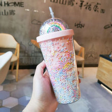 Lade das Bild in den Galerie-Viewer, New Creative Rainbow Plastic Water Cup Fashion Large Capacity Women's Straw Cup Mori Double Layer Color Pearl Drink Cup
