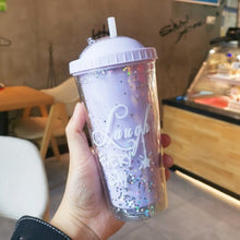 Lade das Bild in den Galerie-Viewer, New Creative Rainbow Plastic Water Cup Fashion Large Capacity Women's Straw Cup Mori Double Layer Color Pearl Drink Cup