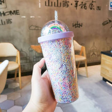 Lade das Bild in den Galerie-Viewer, New Creative Rainbow Plastic Water Cup Fashion Large Capacity Women's Straw Cup Mori Double Layer Color Pearl Drink Cup