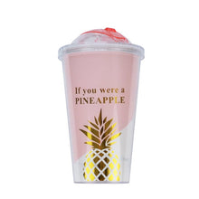 Load image into Gallery viewer, Pink Pineapple Coffee Mugs BPA Free Plastic Water Bottle Travel Mug Portable Tea Milk Juice Cup With Straw Drinkware 420ML 1pc