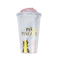 Load image into Gallery viewer, Pink Pineapple Coffee Mugs BPA Free Plastic Water Bottle Travel Mug Portable Tea Milk Juice Cup With Straw Drinkware 420ML 1pc