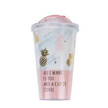 Load image into Gallery viewer, Pink Pineapple Coffee Mugs BPA Free Plastic Water Bottle Travel Mug Portable Tea Milk Juice Cup With Straw Drinkware 420ML 1pc