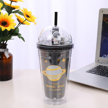 Cargar imagen en el visor de la galería, 380ml 500ml Interstellar Wandering Double Layer Straw Cup Creative Gift Astronaut Plastic Cup Children's Cute Colorful Water Cup