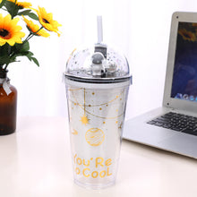 Cargar imagen en el visor de la galería, 380ml 500ml Interstellar Wandering Double Layer Straw Cup Creative Gift Astronaut Plastic Cup Children's Cute Colorful Water Cup