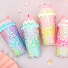 Carica l'immagine nel visualizzatore di Gallery, Girl's Cat Claw Cup Korean Summer Ice Cup Double Layer Cooling Lovely Fresh Plastic Water Bottle With Straw And Cover