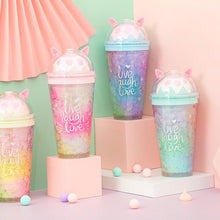 Carica l'immagine nel visualizzatore di Gallery, Girl's Cat Claw Cup Korean Summer Ice Cup Double Layer Cooling Lovely Fresh Plastic Water Bottle With Straw And Cover