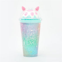 Carica l'immagine nel visualizzatore di Gallery, Girl's Cat Claw Cup Korean Summer Ice Cup Double Layer Cooling Lovely Fresh Plastic Water Bottle With Straw And Cover