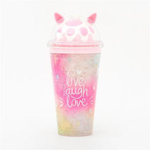 Carica l'immagine nel visualizzatore di Gallery, Girl's Cat Claw Cup Korean Summer Ice Cup Double Layer Cooling Lovely Fresh Plastic Water Bottle With Straw And Cover