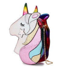 Lade das Bild in den Galerie-Viewer, Cute Fantasy Fashion Unicorn Design Pu Leather Laser Girl's Chain Purse Handbag Shoulder Bag Crossbody Mini Messenger Bag Flap