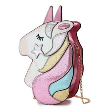 Lade das Bild in den Galerie-Viewer, Cute Fantasy Fashion Unicorn Design Pu Leather Laser Girl's Chain Purse Handbag Shoulder Bag Crossbody Mini Messenger Bag Flap