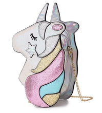 Lade das Bild in den Galerie-Viewer, Cute Fantasy Fashion Unicorn Design Pu Leather Laser Girl's Chain Purse Handbag Shoulder Bag Crossbody Mini Messenger Bag Flap
