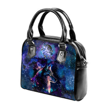 Załaduj obraz do przeglądarki galerii, Cosmic Wolf Gothic Nebula Galaxy Moon Christmas Birthday Bag Handbag Space Celestial star Shoulder Strap Faux Leather School Gifts for Her