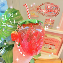 Cargar imagen en el visor de la galería, Summer cartoon kawaii strawberry straw cup plastic cup lovely girl milk tea coffee cup student portable water cup water bottle