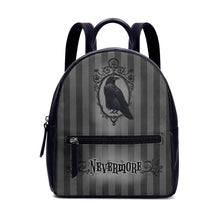 Load image into Gallery viewer, Nevermore Black Grey Edgar Allan Poe Raven Backpack Wednesday Addams