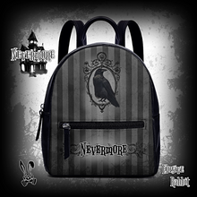 Load image into Gallery viewer, Nevermore Black Grey Edgar Allan Poe Raven Backpack Wednesday Addams