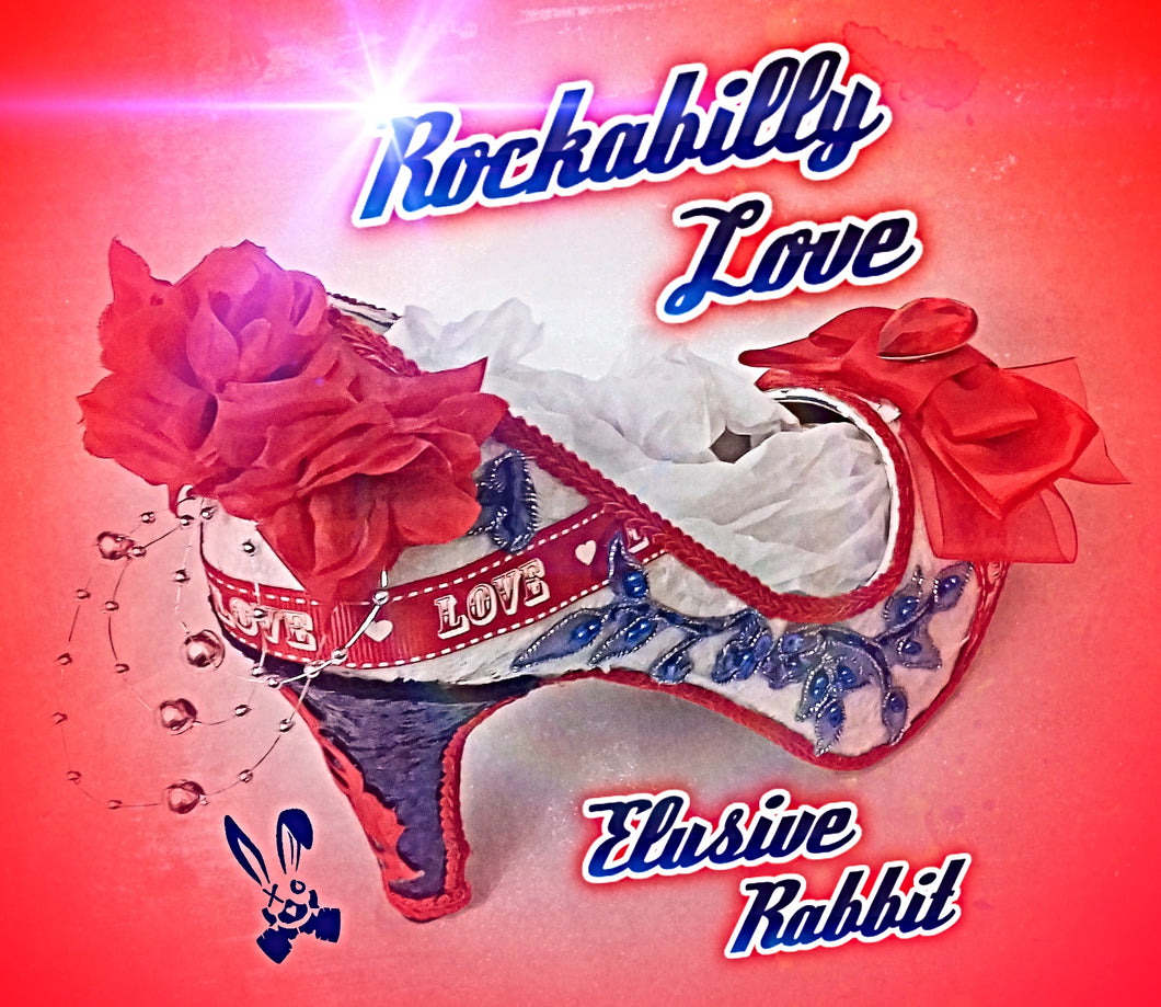 Rockabilly Love Heels Red Blue 1950's Flower Lace Fabric Custom Heel Ribbon Ivory Shoe Size 3 4 5 6 7 8 Wedding Bridal Love Gem Ribbon Navy
