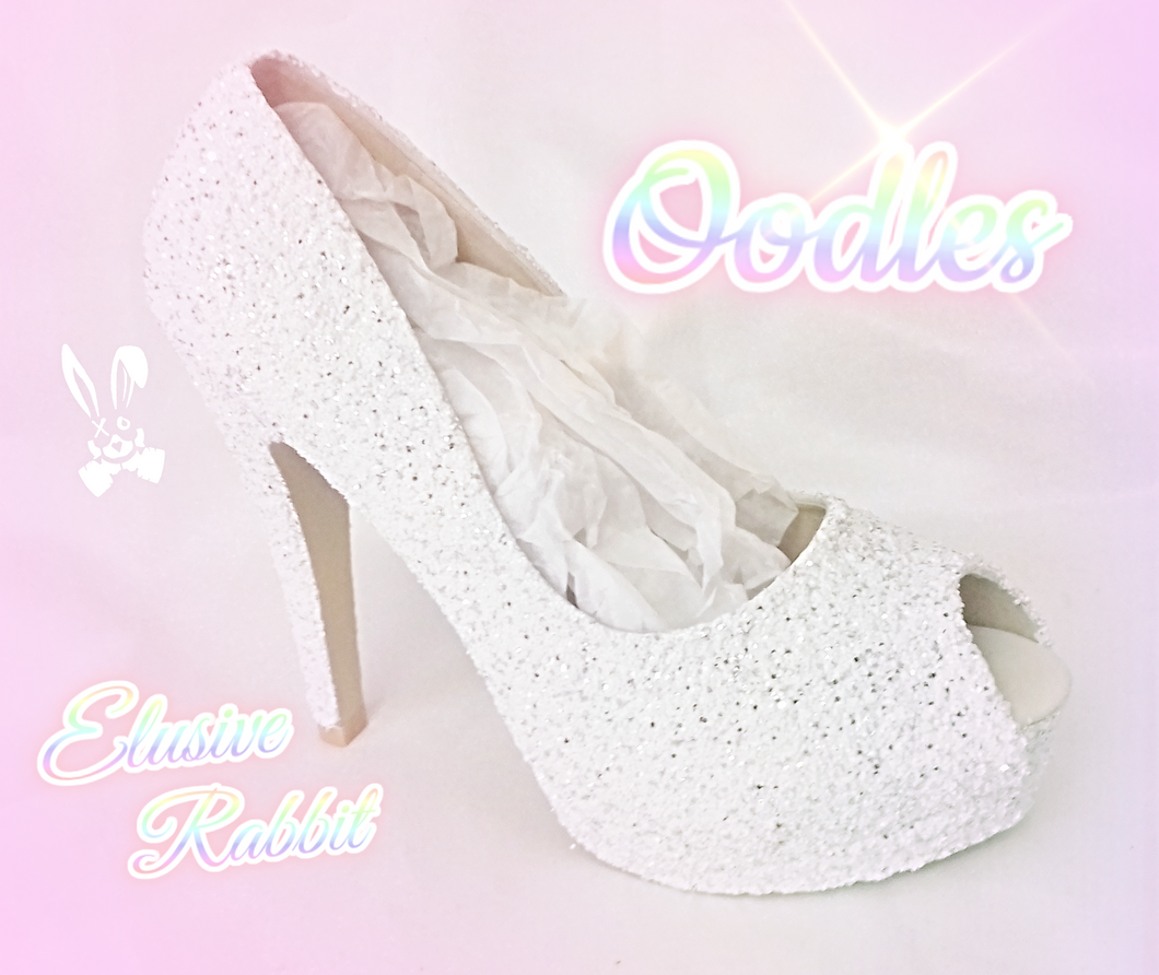 Oodles Bridal White Silver Chunky Glitter Wedding Custom Personalized Women Peep Toe Glitter Shoe High Heel Stiletto Thin Size 3 4 5 6 7 8