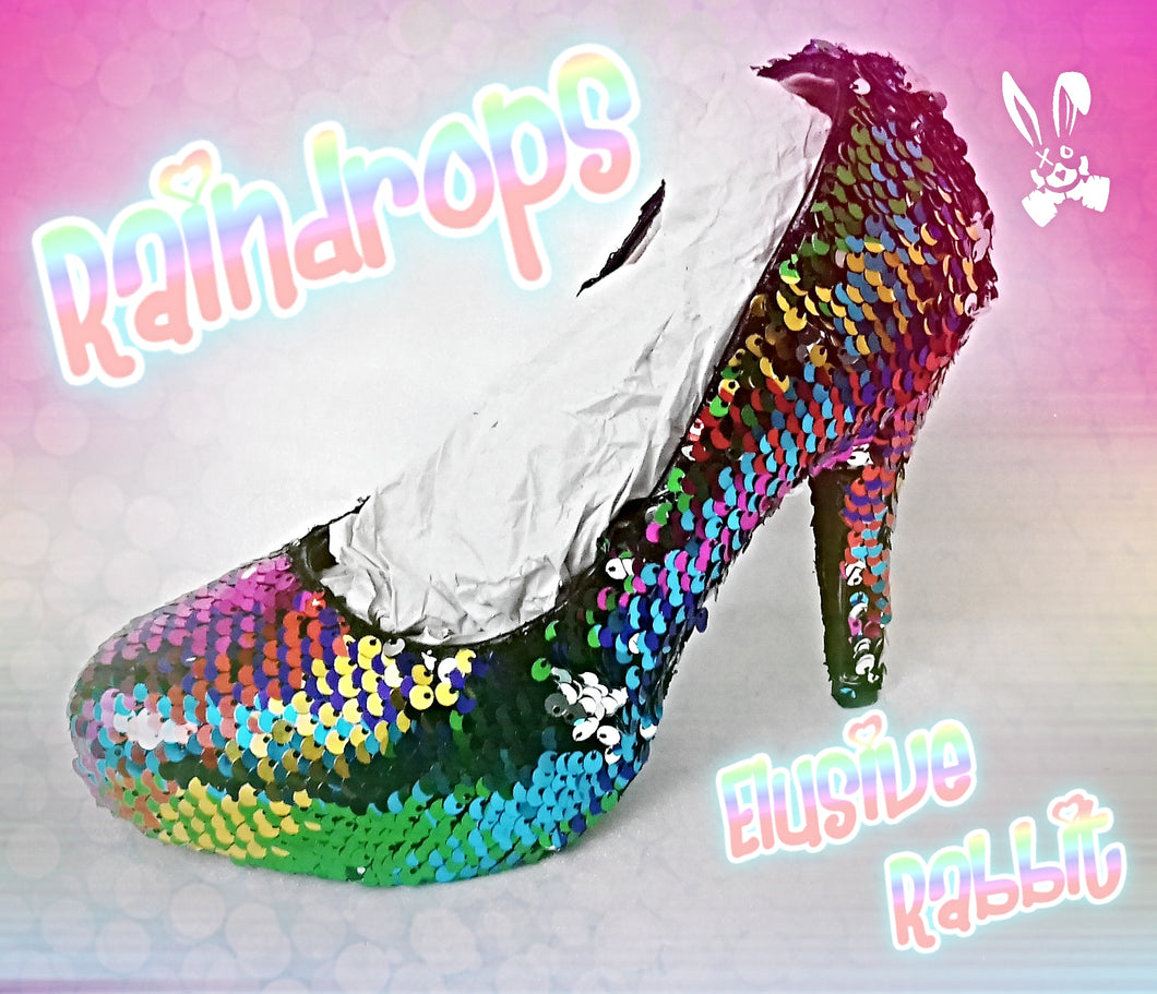 Rainbow Raindrops Scales Wedding Bridal Heel Mermaid Reversible Sequin Fabric Heels Custom Personalized Shoe Size 3 4 5 6 7 8 Party Pride