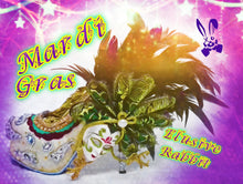 Cargar imagen en el visor de la galería, Mardi Gras Heels Carnival Venetian Baroque Custom Hand Sculpt Kraken Shoe Size 3 4 5 6 7 8 Glitter Silver Gold Green Purple Lace Feather
