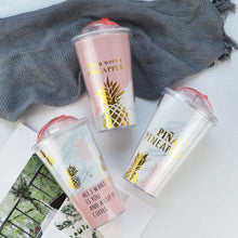 Załaduj obraz do przeglądarki galerii, Pink Pineapple Coffee Mugs BPA Free Plastic Water Bottle Travel Mug Portable Tea Milk Juice Cup With Straw Drinkware 420ML 1pc
