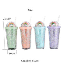Załaduj obraz do przeglądarki galerii, New Creative Rainbow Plastic Water Cup Fashion Large Capacity Women&#39;s Straw Cup Mori Double Layer Color Pearl Drink Cup
