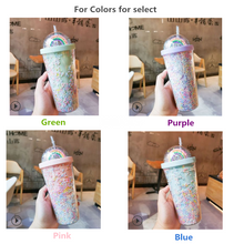 Lade das Bild in den Galerie-Viewer, New Creative Rainbow Plastic Water Cup Fashion Large Capacity Women&#39;s Straw Cup Mori Double Layer Color Pearl Drink Cup
