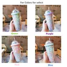 Load image into Gallery viewer, New Creative Rainbow Plastic Water Cup Fashion Large Capacity Women&#39;s Straw Cup Mori Double Layer Color Pearl Drink Cup
