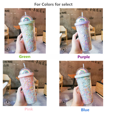 Załaduj obraz do przeglądarki galerii, New Creative Rainbow Plastic Water Cup Fashion Large Capacity Women&#39;s Straw Cup Mori Double Layer Color Pearl Drink Cup
