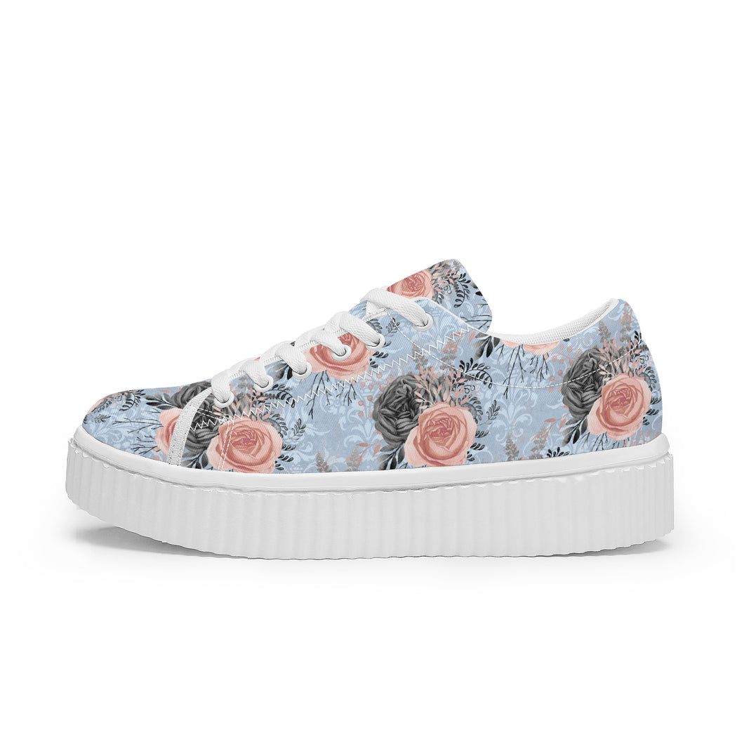 Pastel Blue Floral Rose Trainers