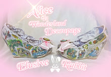 Załaduj obraz do przeglądarki galerii, John Tenniel&#39;s Classic 1865 Alice In Wonderland Decoupage Custom Wedge Handmade Shoe High Heel Blue Wedding Bridal Size 3 4 5 6 7 8 Platform
