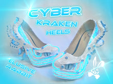 Load image into Gallery viewer, Cyber Kraken Light Up LED Heels Custom Cyberpunk sculpt Shoe Size 3 4 5 6 7 8  High Wedge Sea Abyss Creature Monster Mythical Octopus Squid
