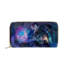 Cargar imagen en el visor de la galería, Cosmic Wolf Gothic Nebula Galaxy Moon Space Celestial star Clutch Wallet Purse Zipper Card Holder Clutch Gift Set For Her Christmas Birthday
