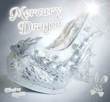 Load image into Gallery viewer, The Mercury Dragon Heels Custom Hand Sculpt Kraken Shoe Size 3 4 5 6 7 8  High Wedge Fantasy Mythical Bridal Wedding Alternative White Lace
