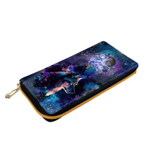 Cargar imagen en el visor de la galería, Cosmic Wolf Gothic Nebula Galaxy Moon Space Celestial star Clutch Wallet Purse Zipper Card Holder Clutch Gift Set For Her Christmas Birthday
