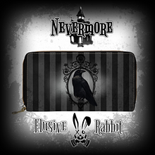 Load image into Gallery viewer, Nevermore Black Grey Edgar Allan Poe Raven Clutch Purse Wednesday Addams
