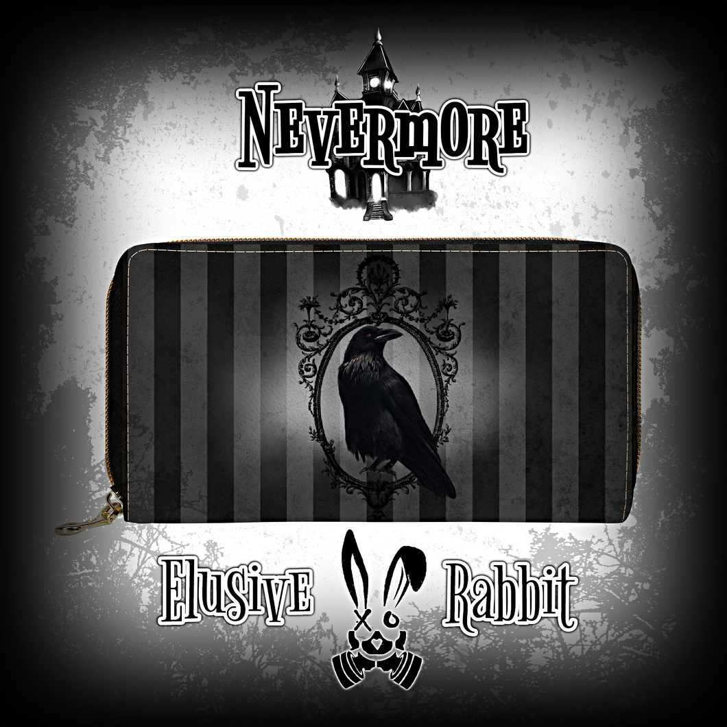 Nevermore Black Grey Edgar Allan Poe Raven Clutch Purse Wednesday Addams