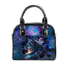 Charger l&#39;image dans la galerie, Cosmic Wolf Gothic Nebula Galaxy Moon Christmas Birthday Bag Handbag Space Celestial star Shoulder Strap Faux Leather School Gifts for Her
