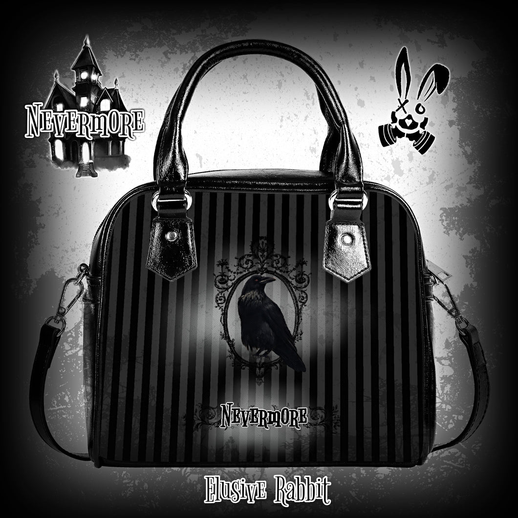 Nevermore Black Grey Edgar Allan Poe Raven Shoulder Crossbody Bag Wednesday Addams