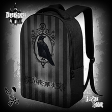 Load image into Gallery viewer, Nevermore Black Grey Edgar Allan Poe Raven Laptop Backpack Wednesday Addams
