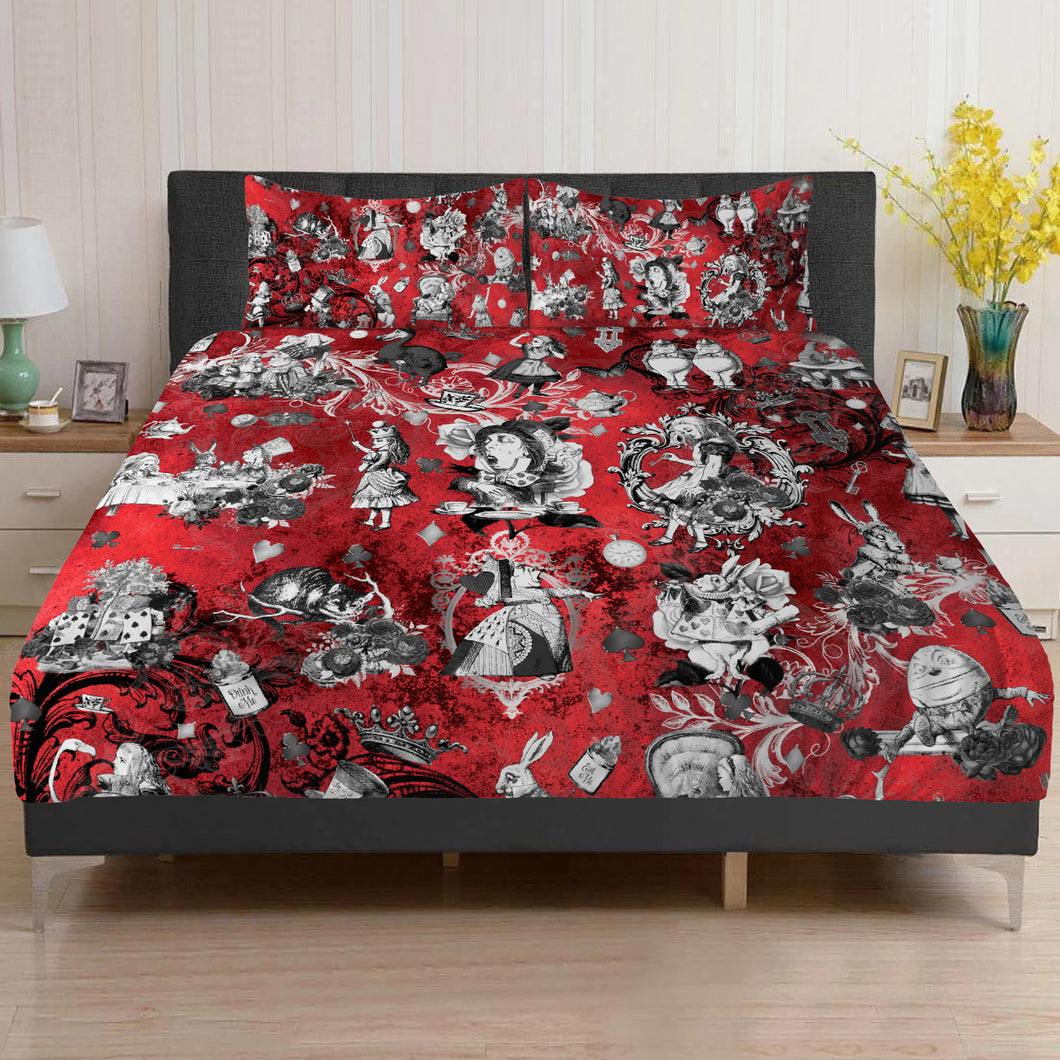 Crimson Red Alice in Wonderland Duvet Covers