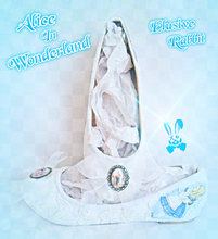Carica l&#39;immagine nel visualizzatore di Gallery, John Tenniel&#39;s Classic 1865 Alice In Wonderland Lace Fabric Custom Dolly Ribbon Blue Shoe Flat Size 3 4 5 6 7 8 Wedding Bridal UK Mad Women
