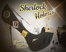 Load image into Gallery viewer, Sherlock Holmes Black Gold Miniature Custom Glitter Shoe High Heel Size 3 4 5 6 7 8  Platform UK Women hat art mystery crime detective new

