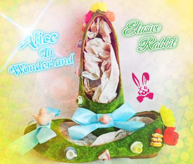 Alice In Wonderland Time For Tea Party Flower Custom Glitter Ribbon Blue Shoe Flat Size 3 4 5 6 7 8  High Heels Platform UK Mad Hatter Women