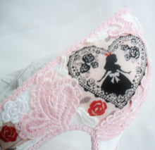 Load image into Gallery viewer, John Tenniel&#39;s Classic 1865 Alice In Wonderland Lace Fabric Custom Heel Ribbon Pink Shoe Flat Size 3 4 5 6 7 8 Wedding Bridal Heel UK Women
