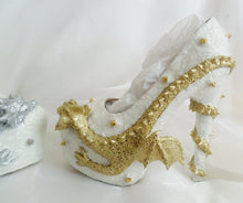Lade das Bild in den Galerie-Viewer, Metallic Dragon Spike Heels Style 1 Custom Hand Sculpt Paint Silver Gold Shoe Size 3 4 5 6 7 8  High Platform Gothic Goth Punk Rockabilly
